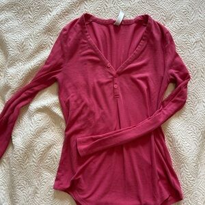 Athleta Pink V-Neck Long Sleeve Top